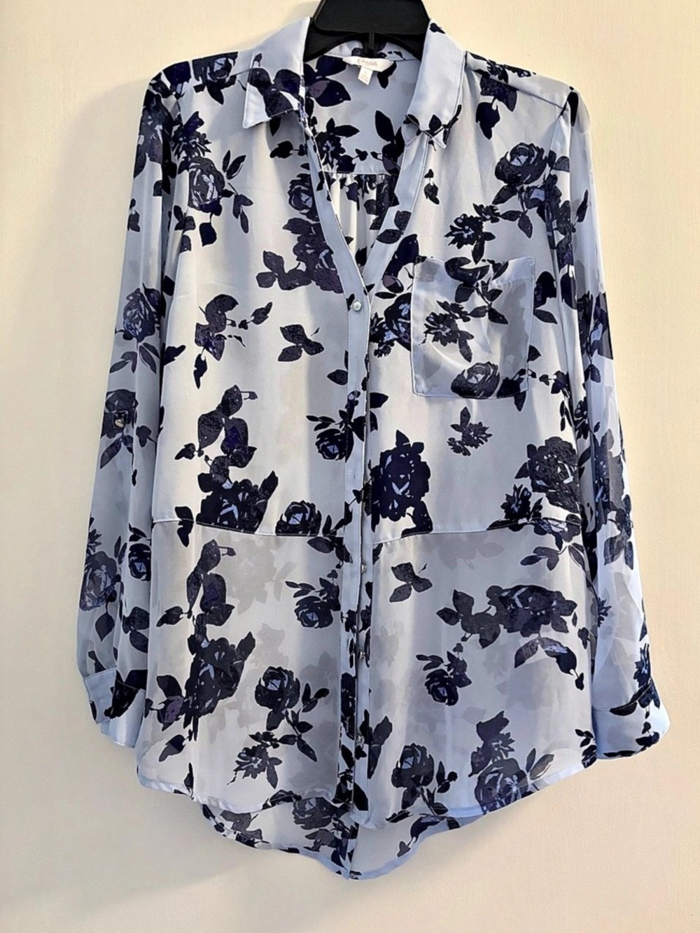 Candie's Floral Button Down Blouse in Light & Dark Blue Size Large